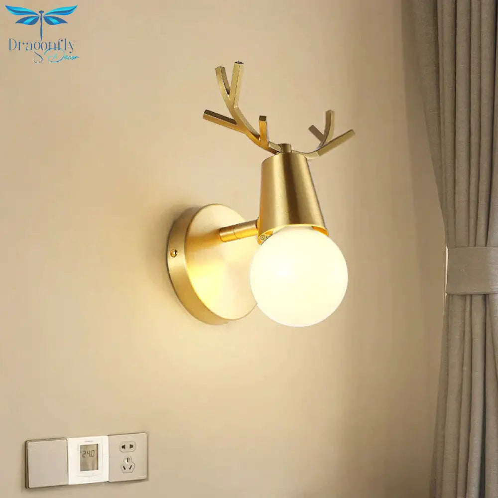 Nordic Wall Lamp Copper Antler Living Room Tv Background Creative Decoration Deer Children’s