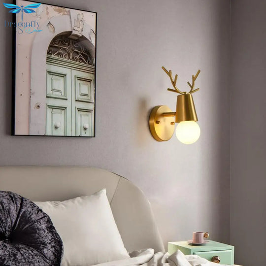 Nordic Wall Lamp Copper Antler Living Room Tv Background Creative Decoration Deer Children’s
