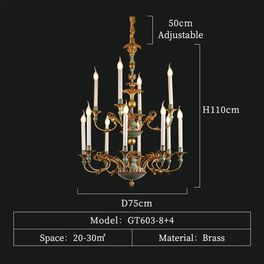 Nouveau - Vintage French Full Brass Decorative Chandelier For Hotel Hall And Living Room 12Lights
