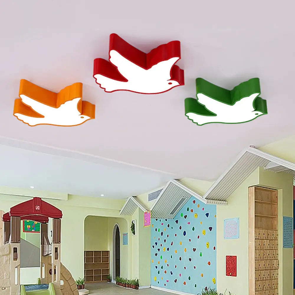 Nursery Room Delight: Led Cartoon Acrylic Bird Shaped Flush Mount Ceiling Light Red / 19’ White