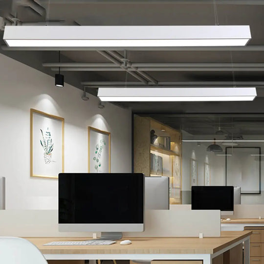 Olga - Linear Minimalist Led Suspension Light Fixture Aluminum Office Ceiling Pendant Silver / 35.5