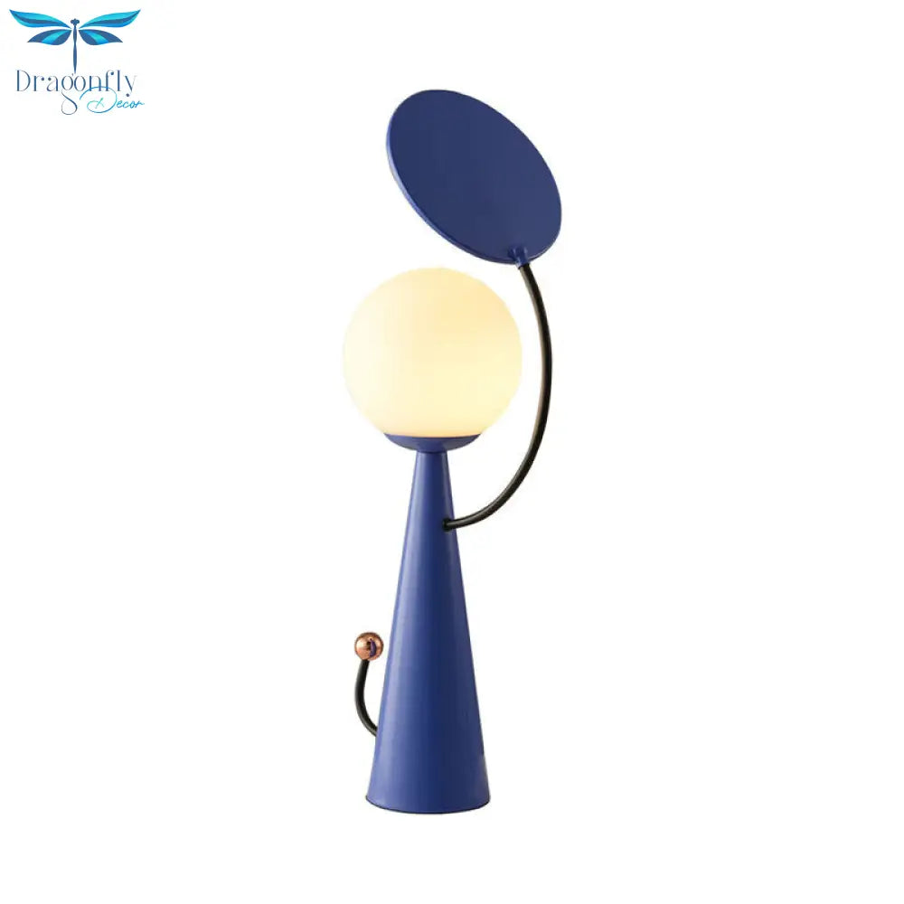 Olga - Orb Night Table Light: Modern Opal Glass Blue/Gold Led Nightstand Lamp