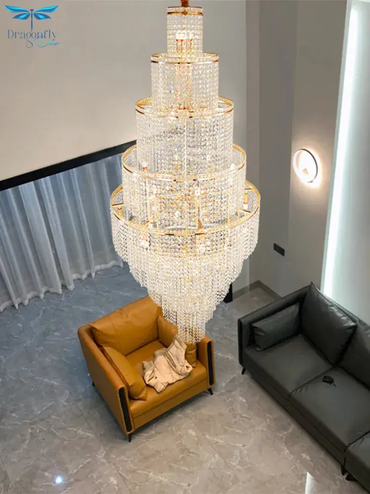 Opulent Large Golden Crystal Chandelier - Elevate Your High Ceiling Spaces Chandelier