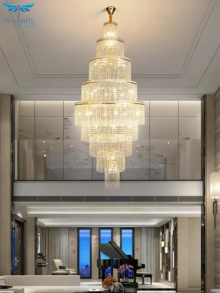 Opulent Large Golden Crystal Chandelier - Elevate Your High Ceiling Spaces Chandelier