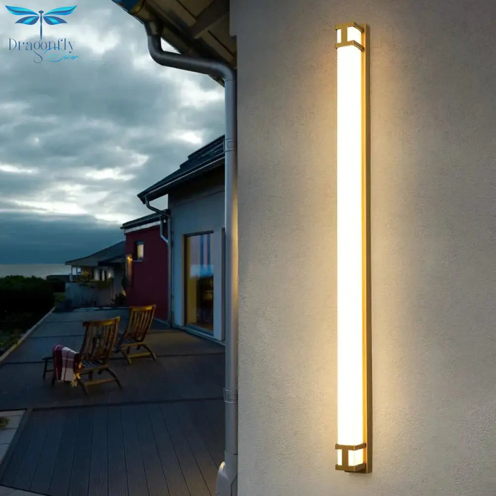 Outdoor Wall Lamp Ip65 Waterproof Led Long Lights Garden Villa Porch Sconce Light Gold Black 110V