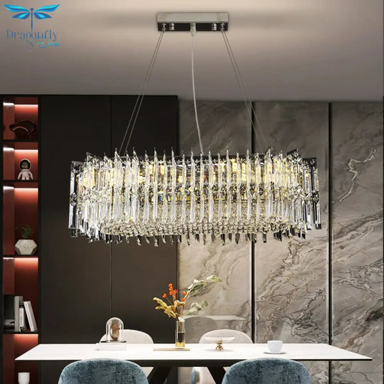 Oval Dining Room Chandelier Crystal Led Hanging Lamp Modern Creative Home Decor Lighting Fixture