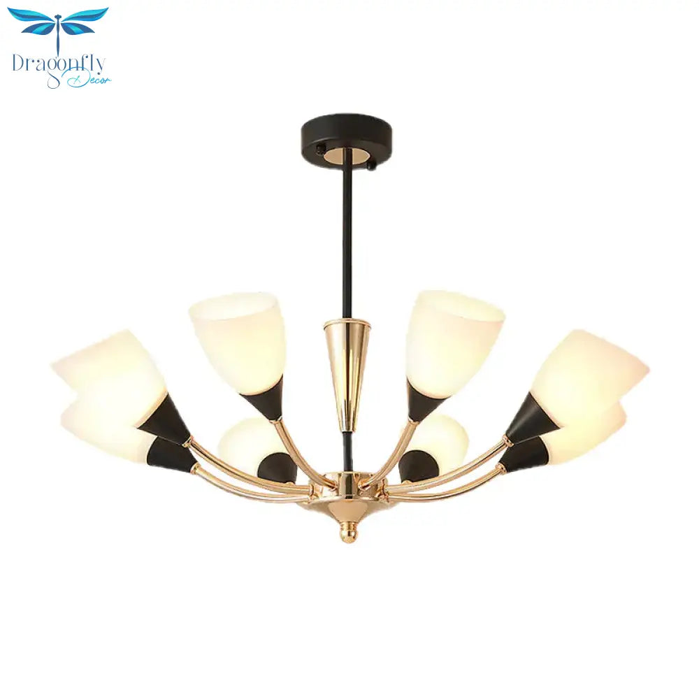 Oval Living Room Ceiling Chandelier Traditional White Glass 3/6/8 Lights Gold Hanging Fixture