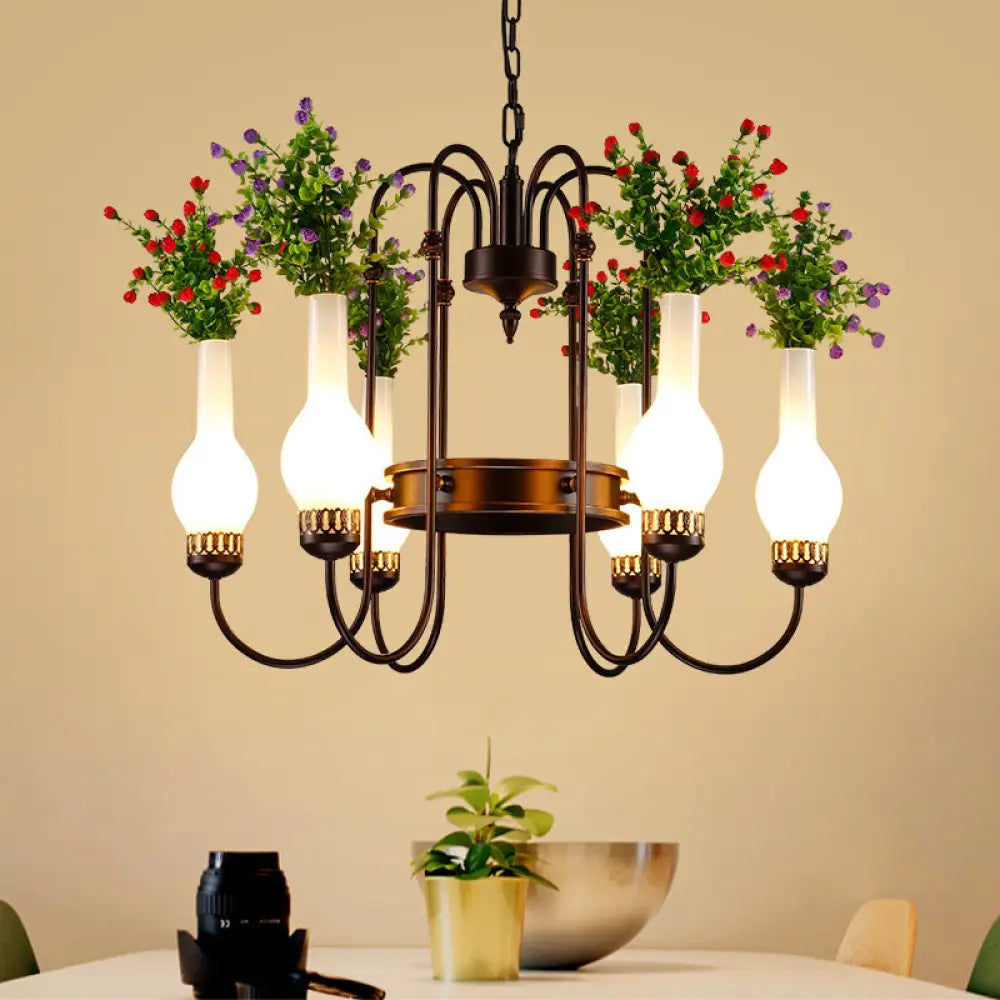 Paola - Brass Industrial Vase Chandelier Light Fixture 6 Bulbs Metal Led Plant Suspension Lighting
