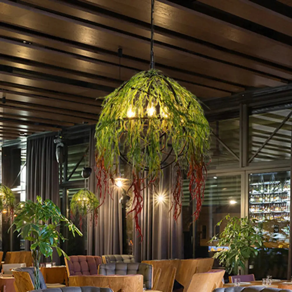 Penelope - Industrial Metal Green Led Plant Pendant Light Fixture Orb Restaurant