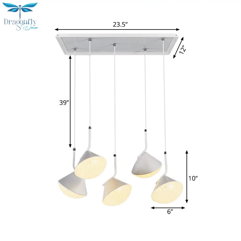 Penelope - White Cone Ceiling Lamp Minimal Metal 5 Lights Dining Room Pendant Light With Acrylic