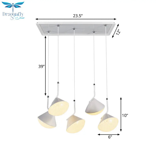 Penelope - White Cone Ceiling Lamp Minimal Metal 5 Lights Dining Room Pendant Light With Acrylic