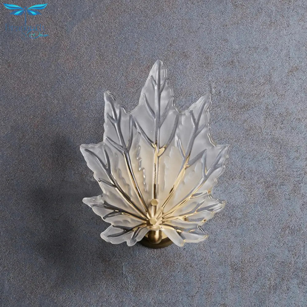 Personality Glass Maple Leaf Pure Copper Wall Lamp Bedroom Bedside Simple Study Stair Lamps