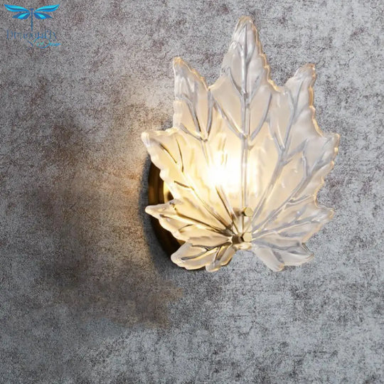 Personality Glass Maple Leaf Pure Copper Wall Lamp Bedroom Bedside Simple Study Stair Lamps