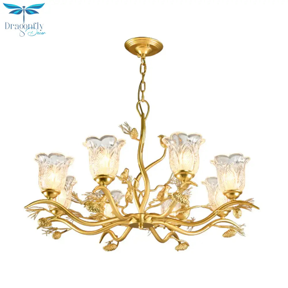 Petal Dining Room Ceiling Lamp Clear Textured Glass 6/8 Bulbs Retro Stylish Chandelier Light
