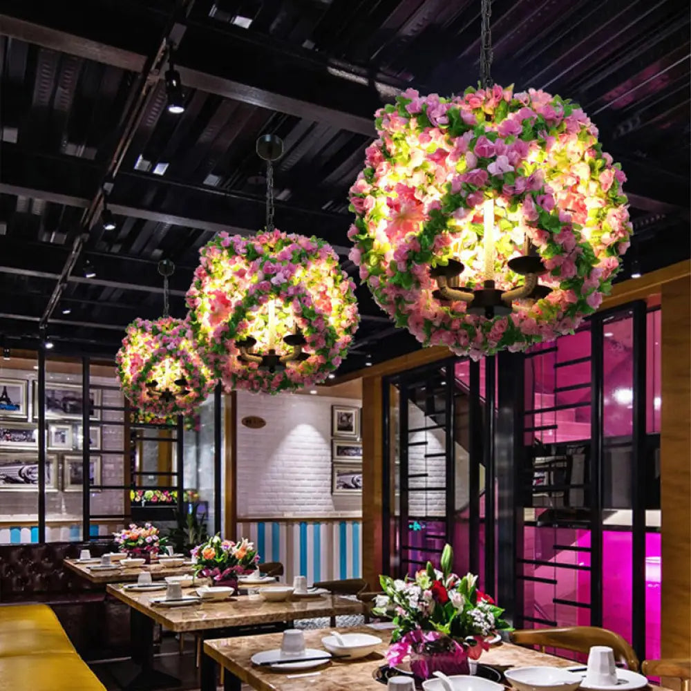 Peyton - Global Industrial Chandelier Light Fixture 3 Lights Metal Led Flower Pendant Lamp In Pink