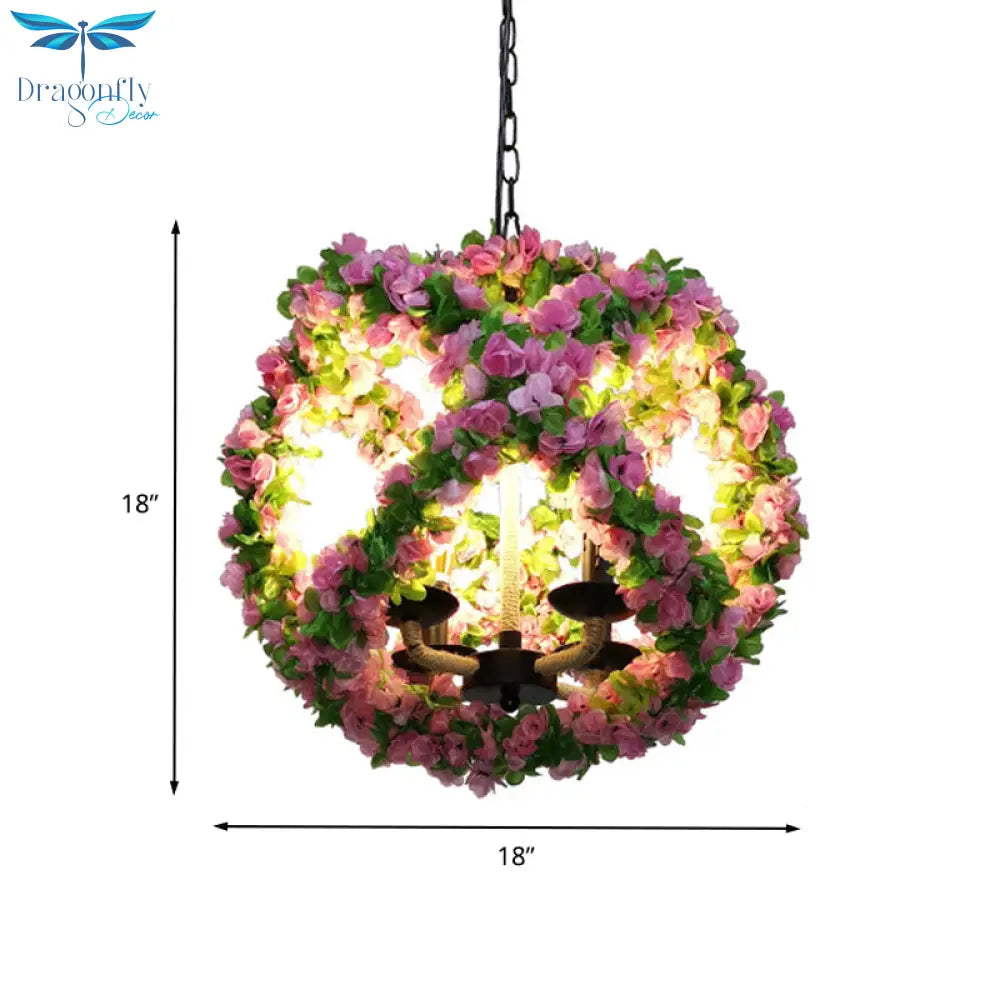 Peyton - Global Industrial Chandelier Light Fixture 3 Lights Metal Led Flower Pendant Lamp In Pink