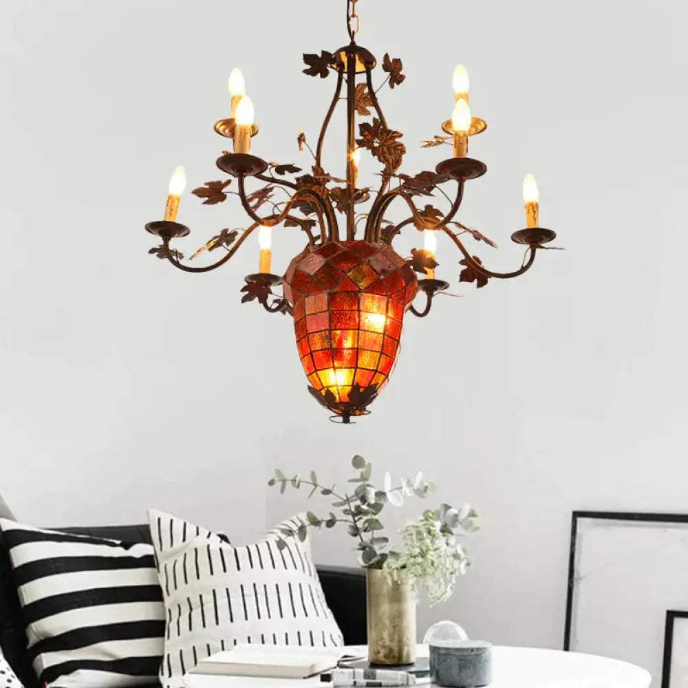 Pinecone Style Rustic Brown Metal 12 Lights Pendant Light Fixture For Living Room