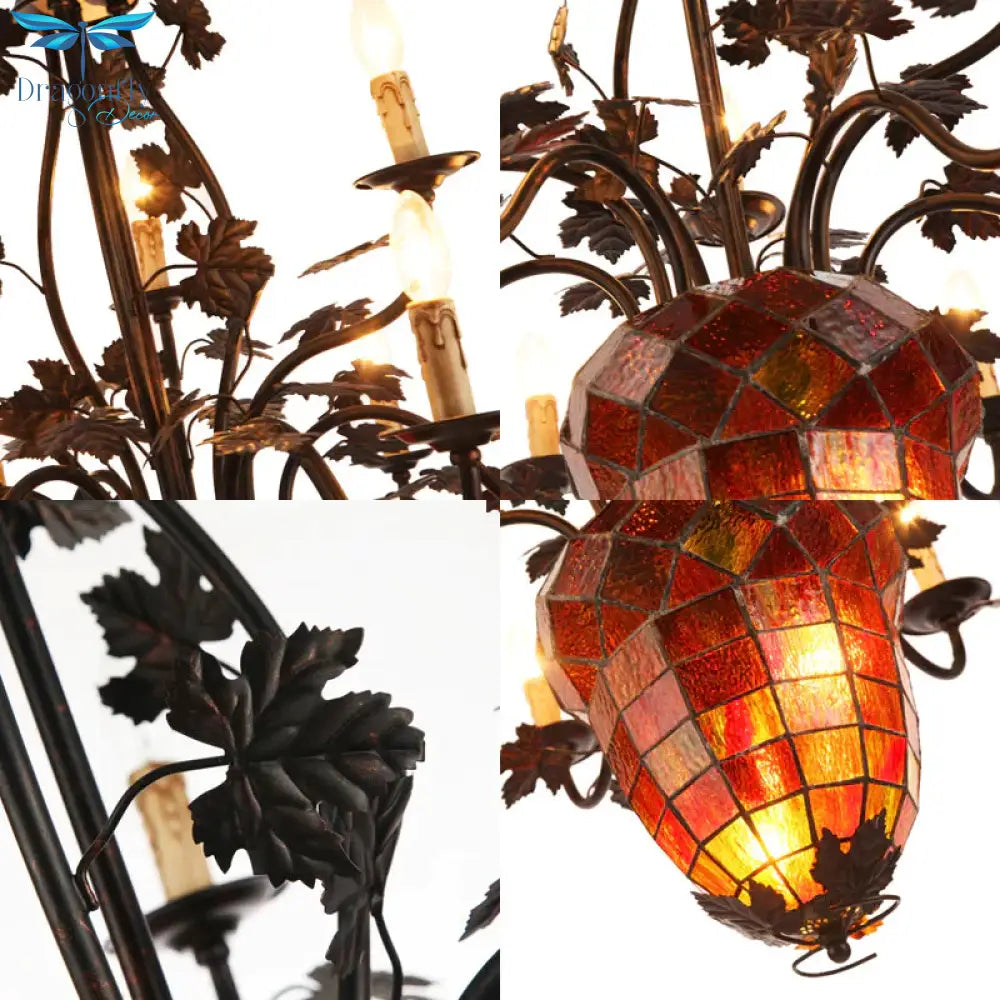 Pinecone Style Rustic Brown Metal 12 Lights Pendant Light Fixture For Living Room