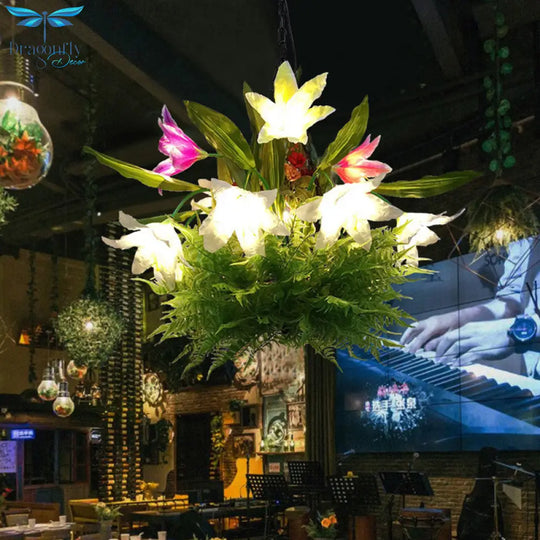 Porrima - Lily Restaurant Chandelier Lighting Fixture Industrial Metal 13 Bulbs Led Green Ceiling
