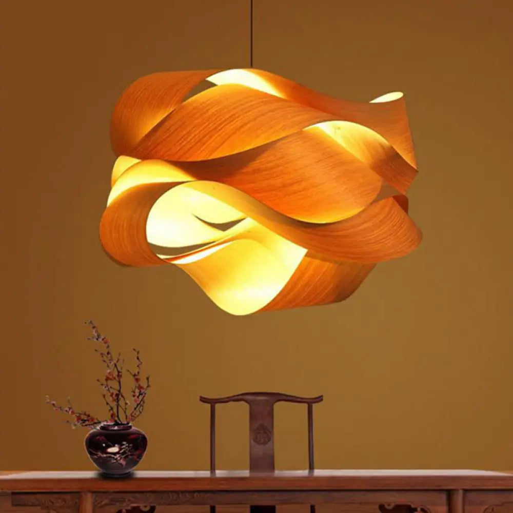 Porrima - Stylish Art Deco Woody Simple Hanging Light Fixtures Irregular Beige Veneer Pendant