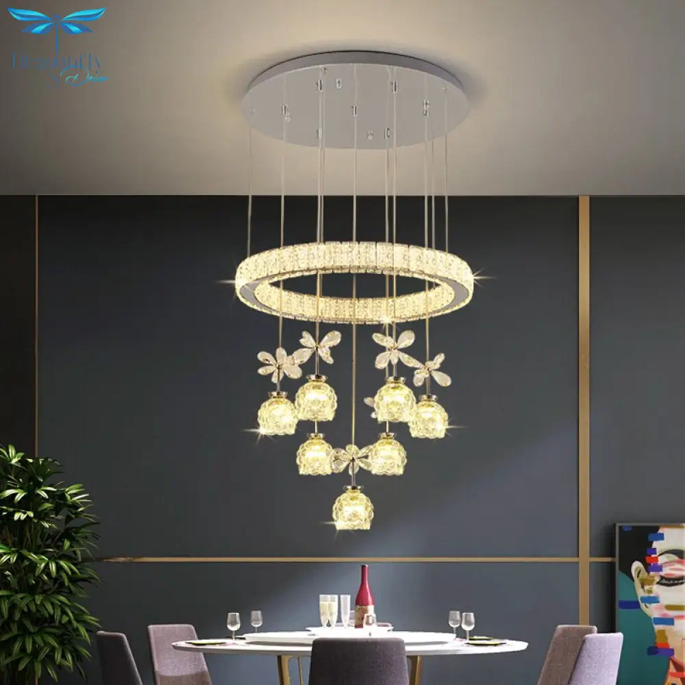 Post - Modern Led Chandelier Nordic Simple Light Luxury 3/5/7 Head Crystal Pendent Lamp Suitable