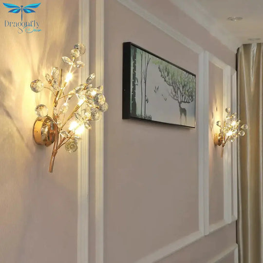 Post Modern Luxury Branch Style Crystal Led Wall Lamp