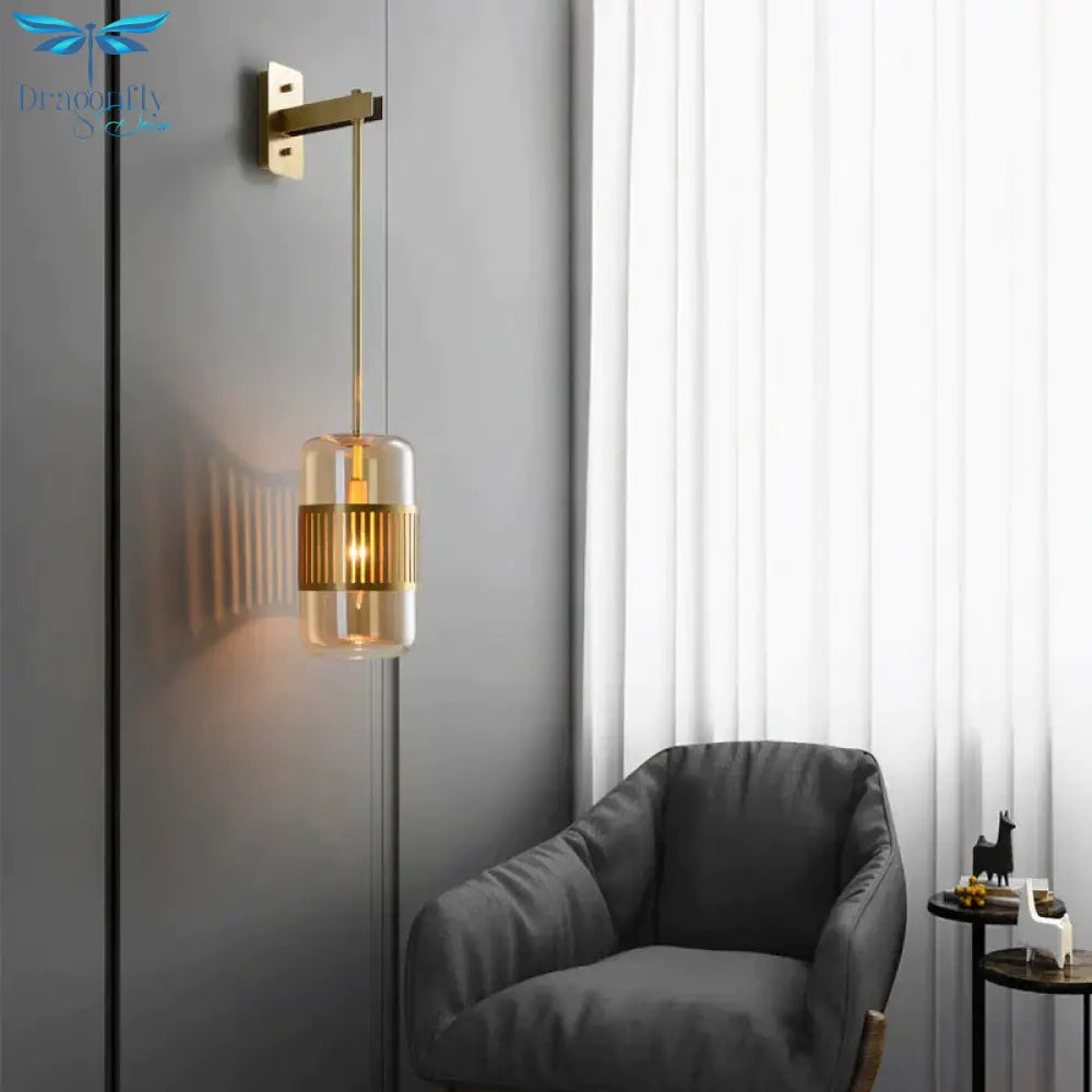Postmodern Light Luxury Simple Bedroom Bedside Full Copper Wall Lamp Lamps