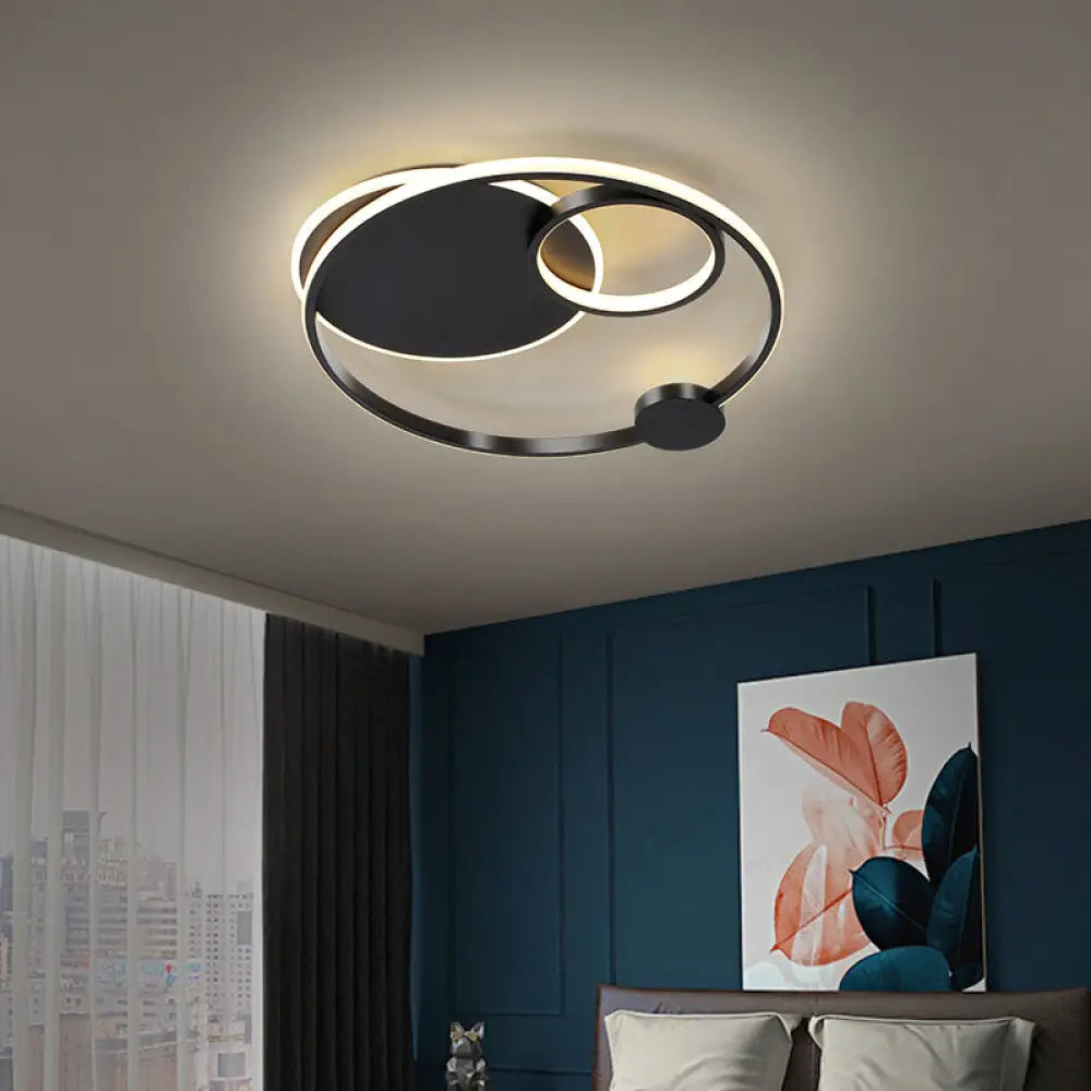 Postmodern Multi - Ring Metal Led Flush Mount Ceiling Lamp For Bedroom Black / 16’ White Light