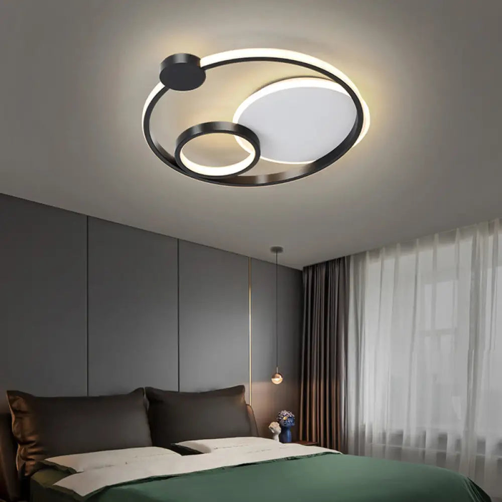 Postmodern Multi - Ring Metal Led Flush Mount Ceiling Lamp For Bedroom Black - White / 16’ White