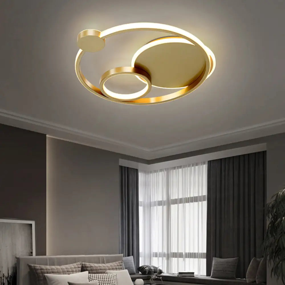 Postmodern Multi - Ring Metal Led Flush Mount Ceiling Lamp For Bedroom Gold / 16’ White Light