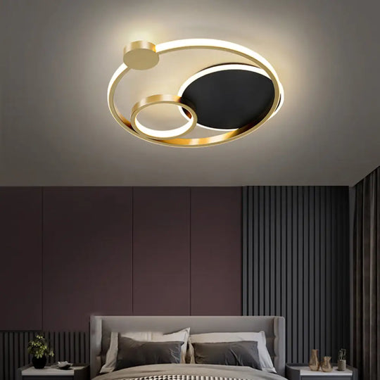 Postmodern Multi - Ring Metal Led Flush Mount Ceiling Lamp For Bedroom Gold - Black / 16’ White