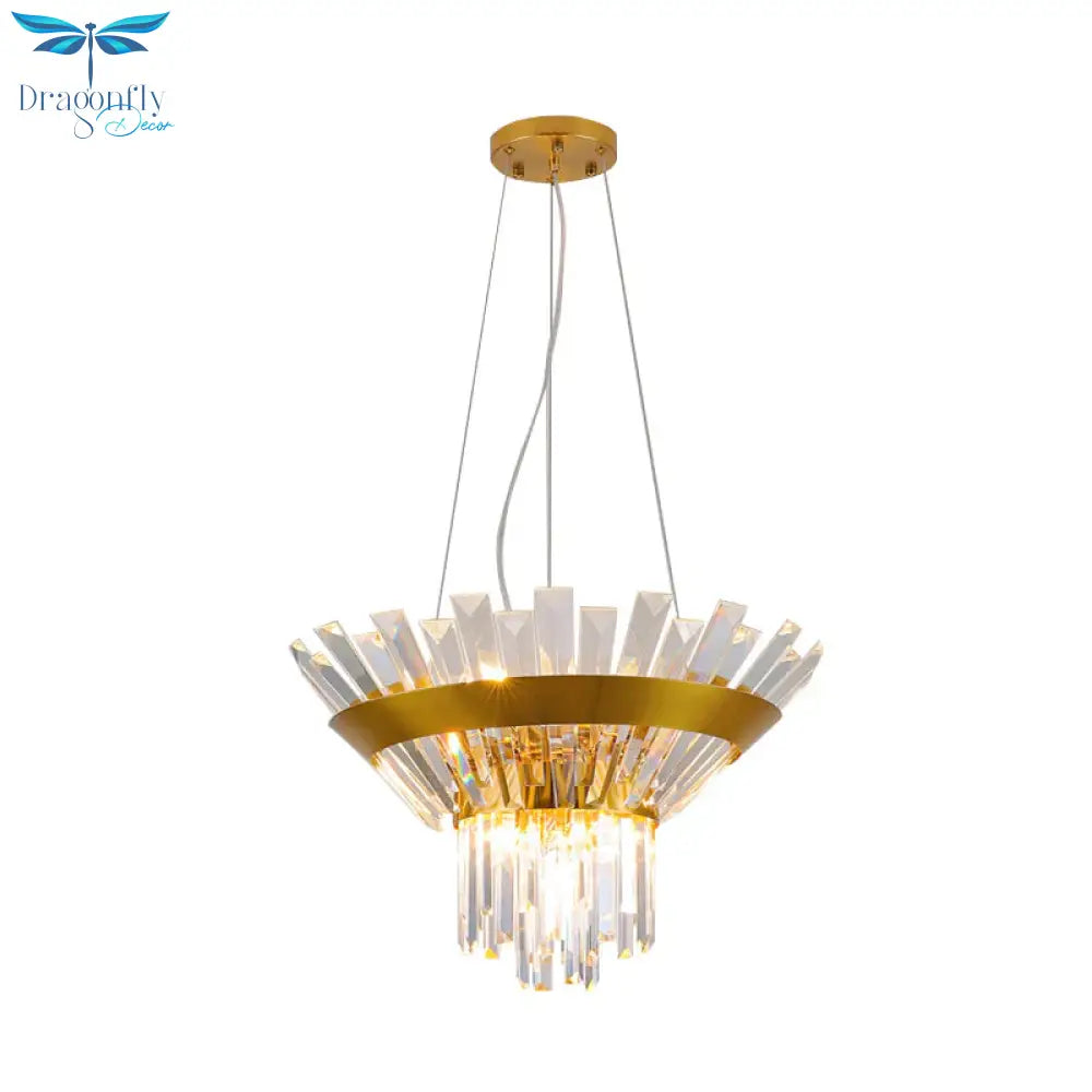 Postmodern Rectangular - Cut Crystal Chandelier Light In Gold For Dining Living Room