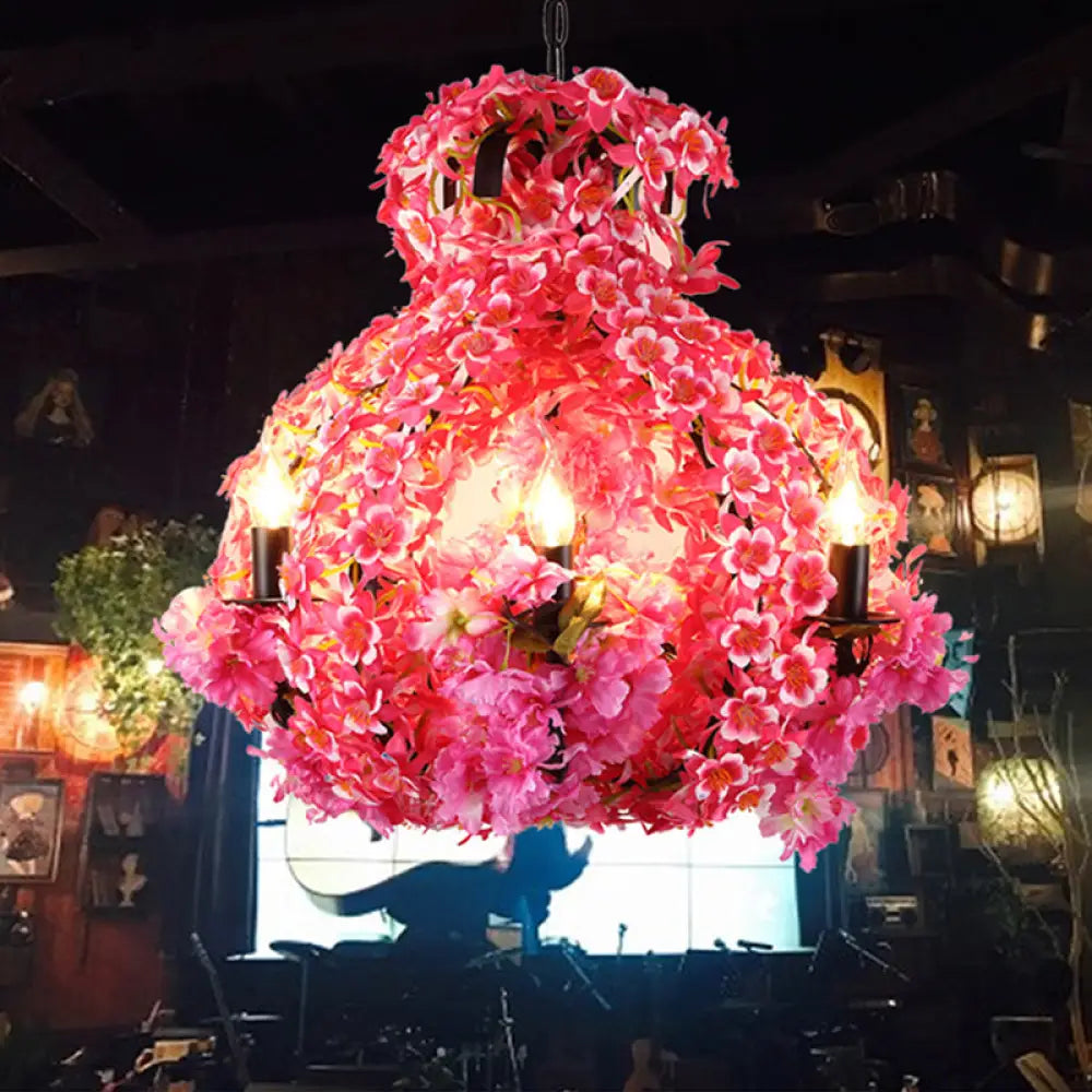 Priscille - Pink 5 Lights Chandelier Lighting With Flower Metal Industrial Led Restaurant Drop