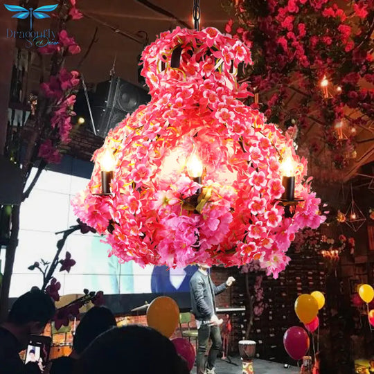 Priscille - Pink 5 Lights Chandelier Lighting With Flower Metal Industrial Led Restaurant Drop