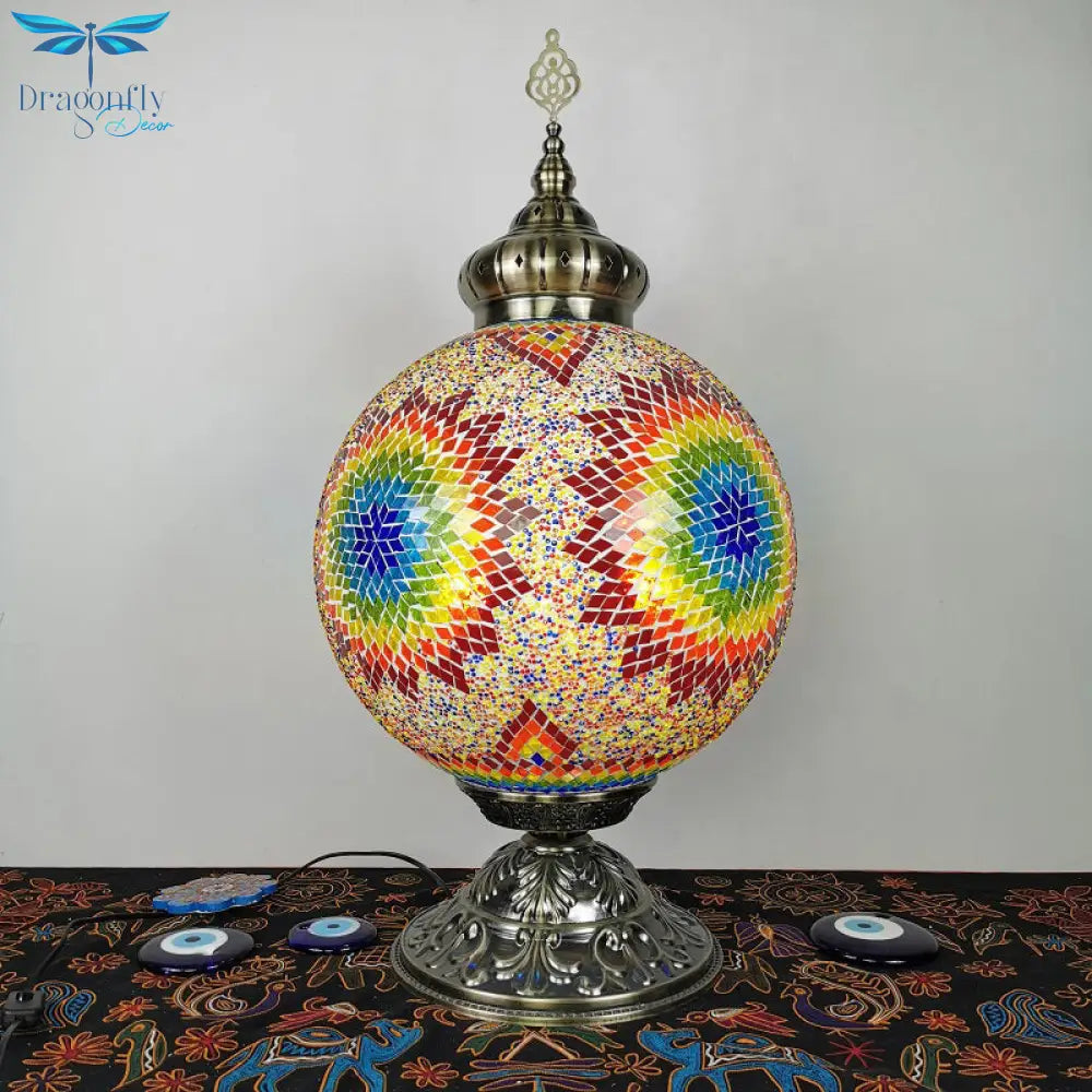 Raelynn - Vintage Sphere Nightstand Lighting 1 - Light Hand Rolled Art Glass Night Table Light For