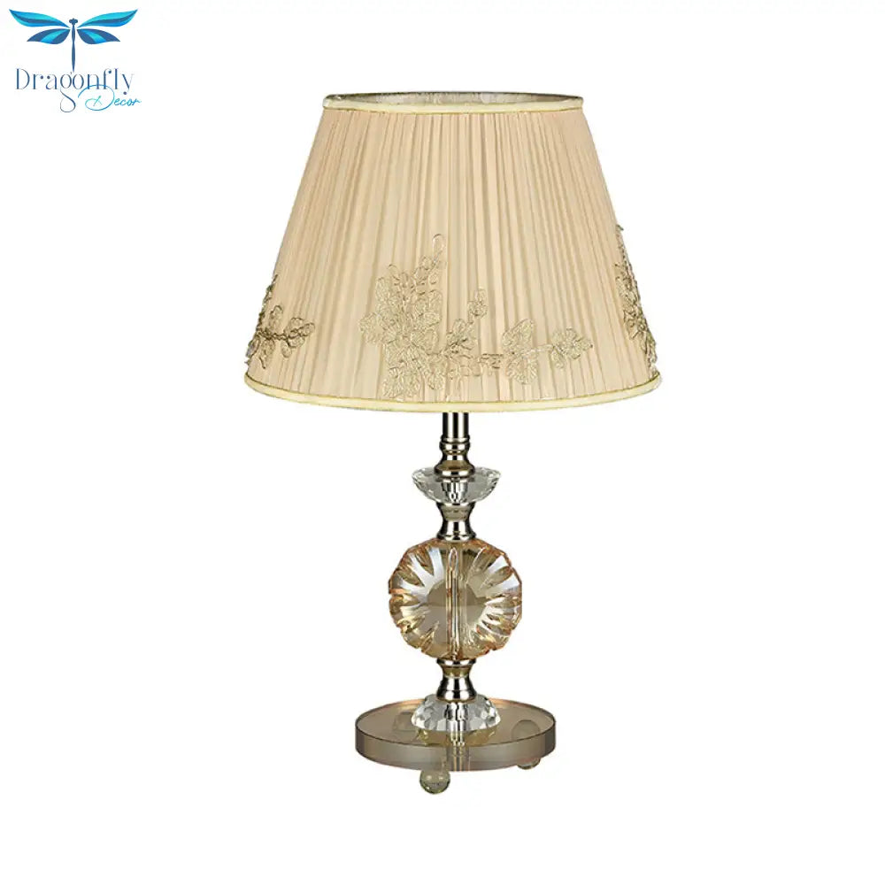Rasalas - Beige Cone Night Lamp With Flower Design Modern Style Fabric Shade