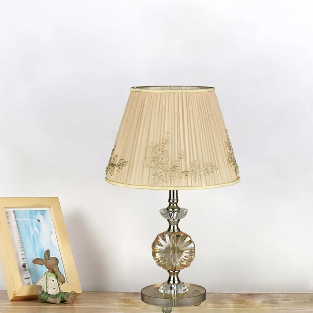 Rasalas - Beige Cone Night Lamp With Flower Design Modern Style Fabric Shade