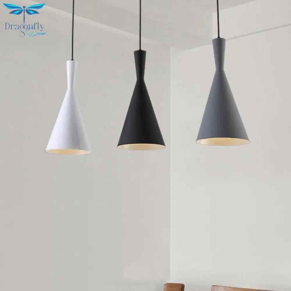 Reine - Black Simple 3 Bulbs Multi Ceiling Light Funnel Pendant Lamp With Metal Shade For Dining