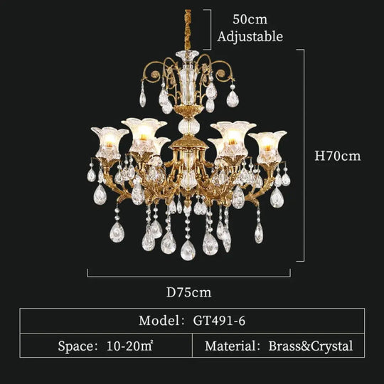 Renaissance - European Full Brass Crystal Chandelier For Living Room Dining And Bedroom 6Lights D75