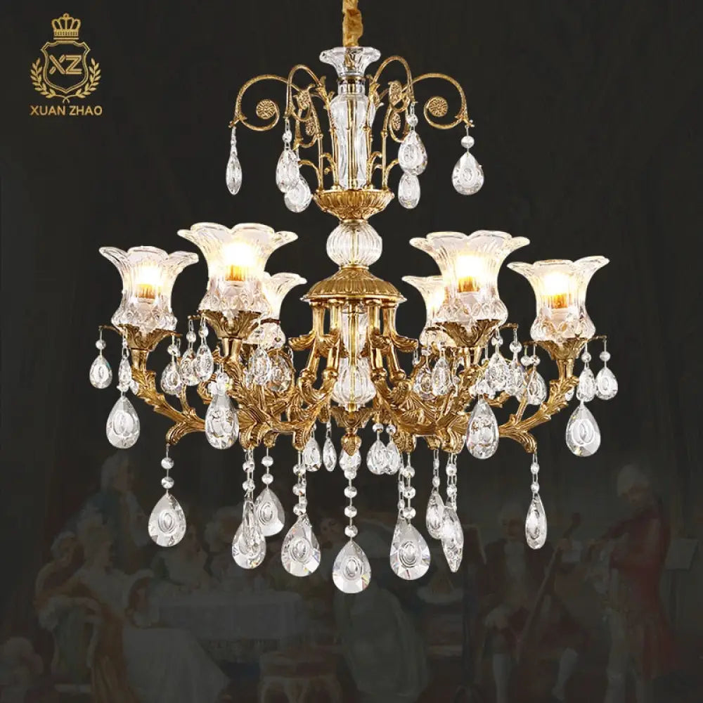 Renaissance - European Full Brass Crystal Chandelier For Living Room Dining And Bedroom 8Lights D80