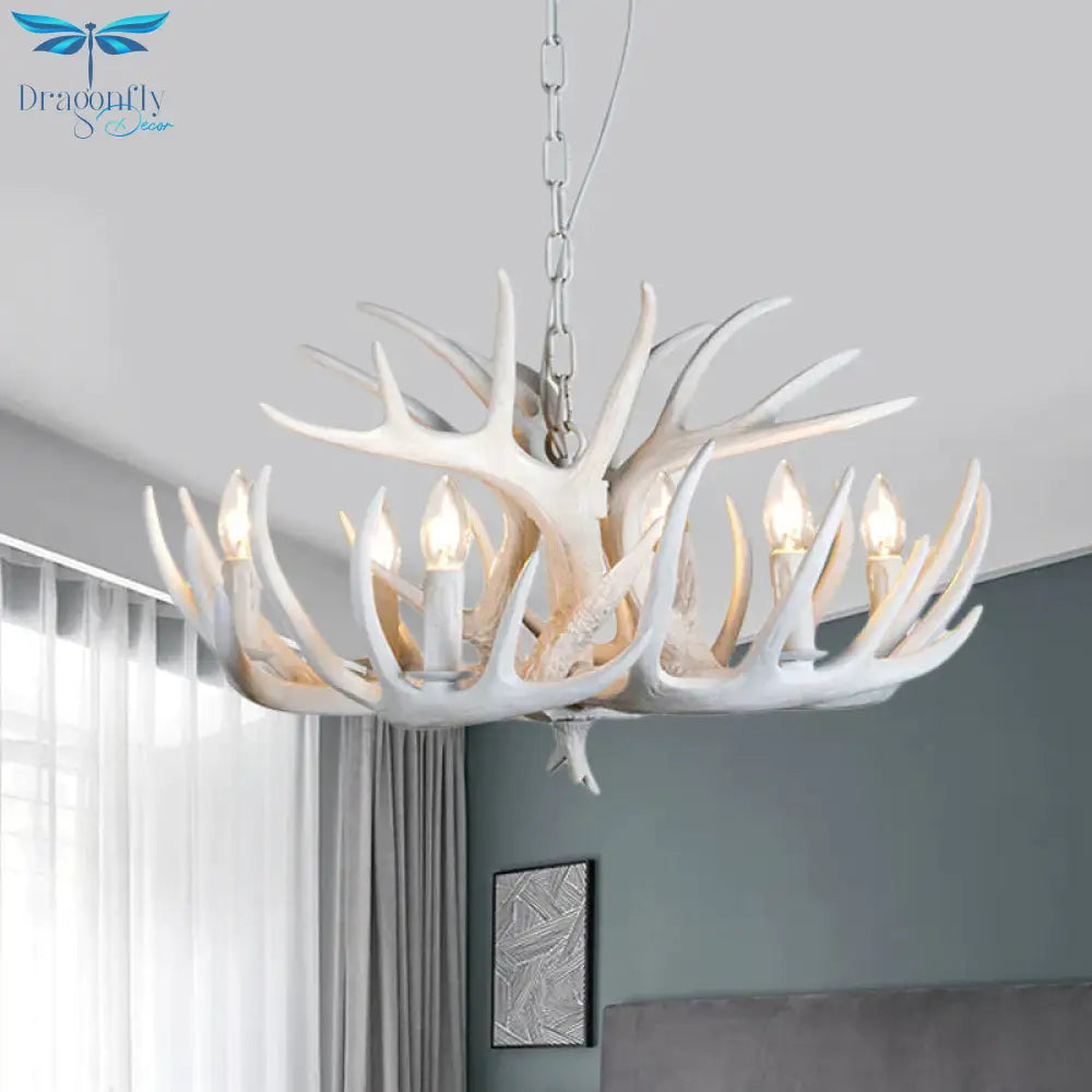 Resin Antler Hanging Chandelier Modern Style 4/6/9 Lights White Ceiling Light