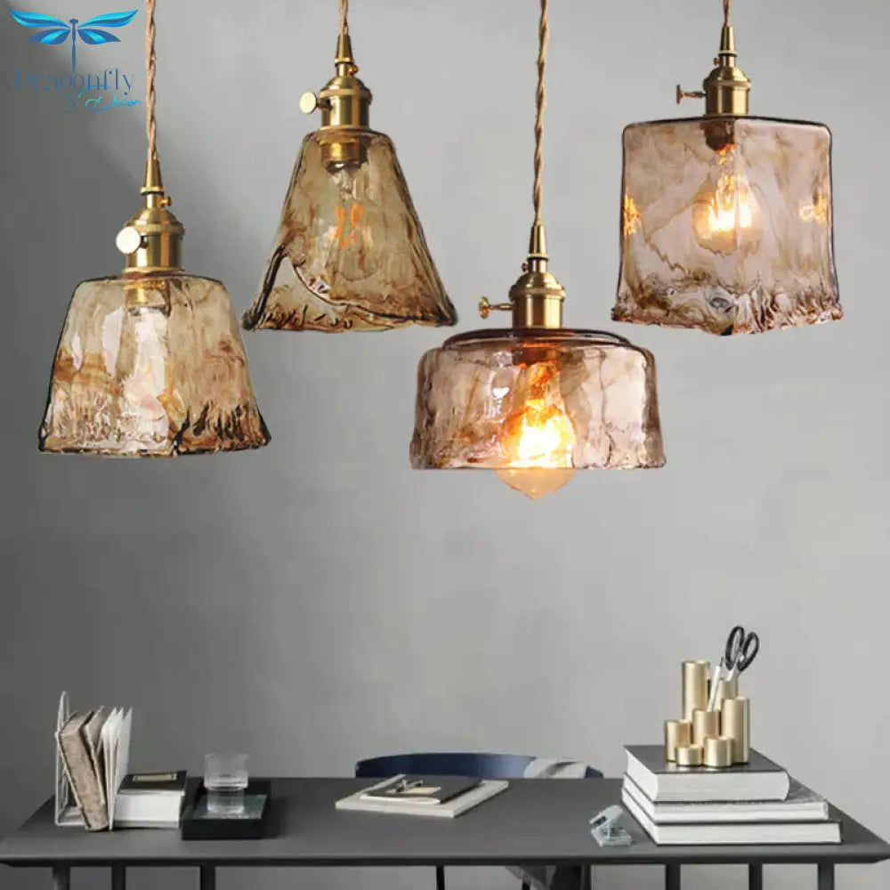 Retro Brass Chandelier Restaurant Glass Lamp Artistic Creativity Personalized Industrial Wind