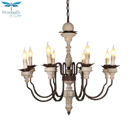 Retro Distressed Wood Living Room Chandelier Light With Swooping Arm In White