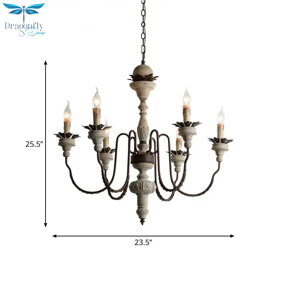 Retro Distressed Wood Living Room Chandelier Light With Swooping Arm In White