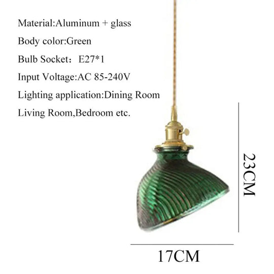 Retro Glass Pendant Lamp Luxury Vintage Style Home Lighting Fixture Green Shade Bedroom Kitchen