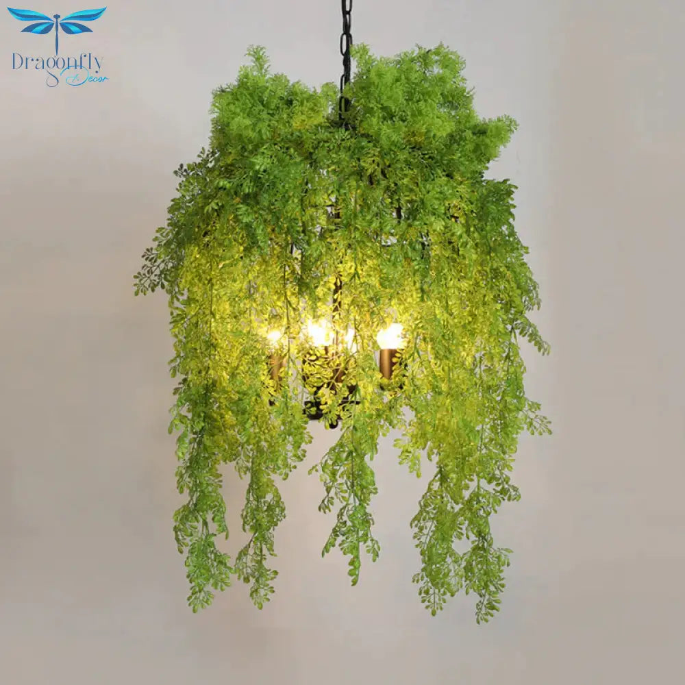 Retro Green Metallic Plant Chandelier Light For Restaurant