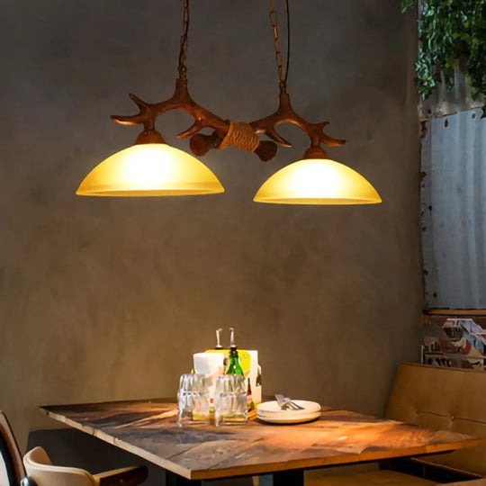 Retro Industrial Style Double Antler Chandelier Creative Resin Restaurant Droplight Lustre Cafe