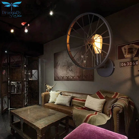 Retro Loft Vintage Wall Light Sconce Metal Wheel Industrial Lamp Lighting Fixture Cafe Bar