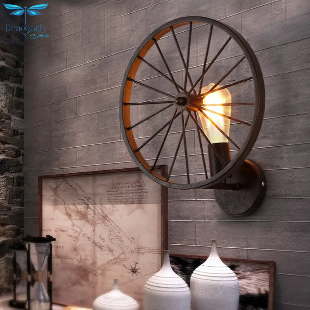 Retro Loft Vintage Wall Light Sconce Metal Wheel Industrial Lamp Lighting Fixture Cafe Bar