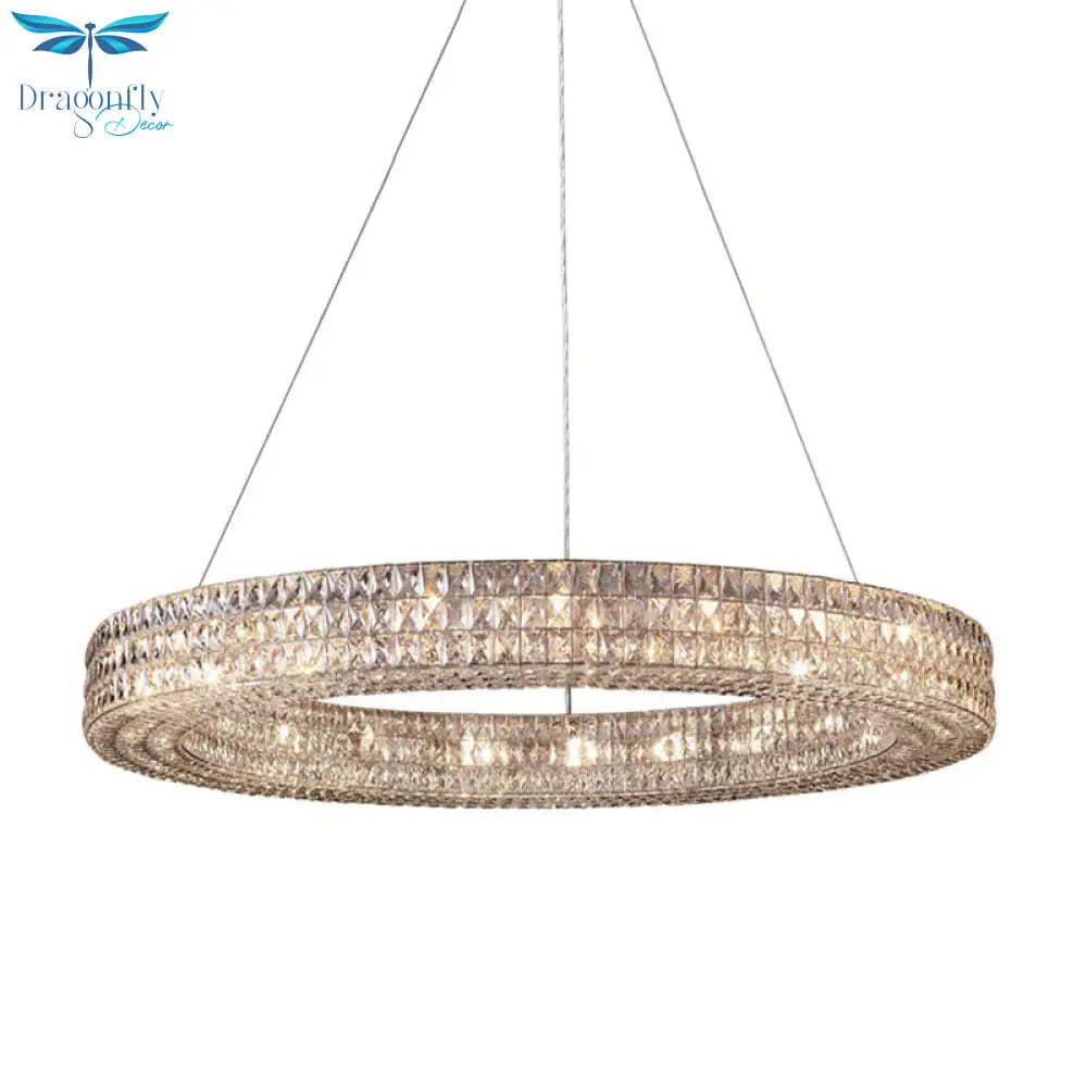 Ring Clear K9 Crystal Ceiling Pendant Light Simple 8/9 Heads Living Room Chandelier